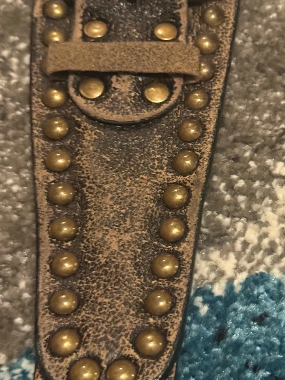 Studded Distressed Leather Belt in Black/Brown - Picture 4 of 4